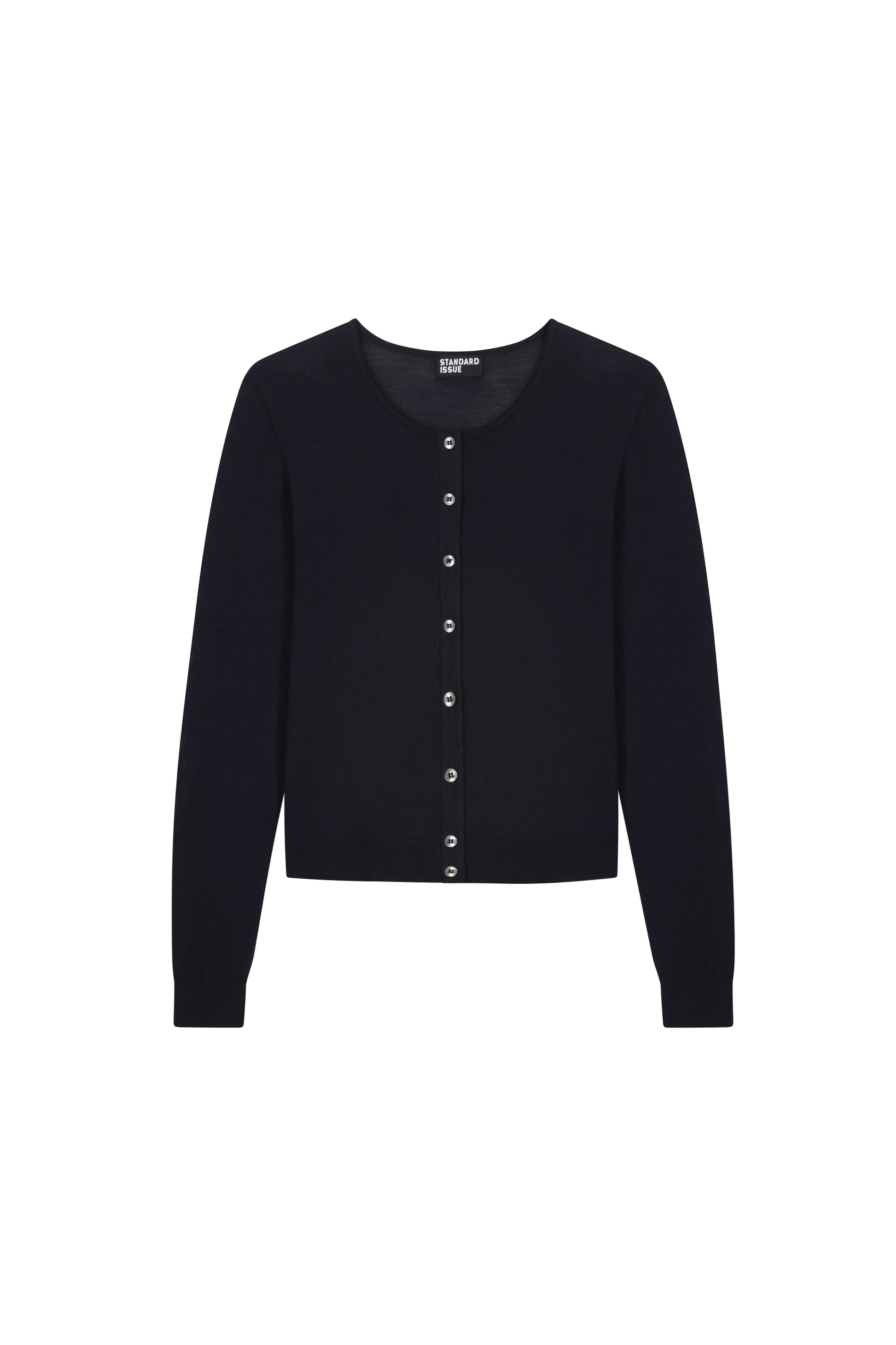 Merino Crop Crew Cardi in Navy Standard Issue