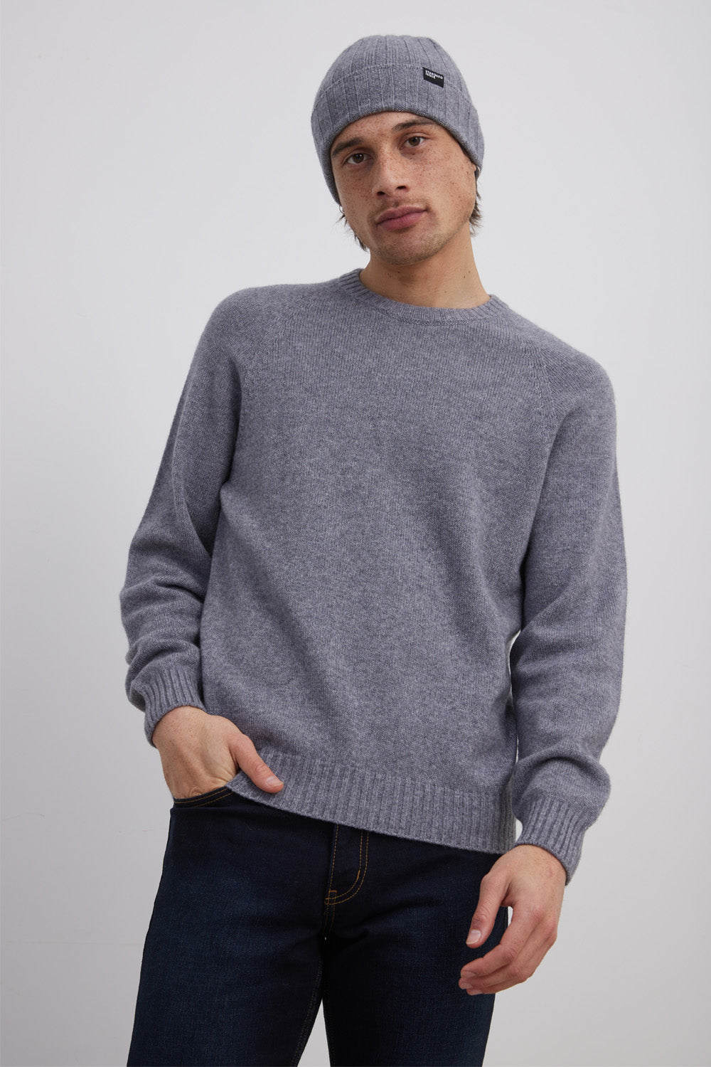 Stone colour jumper with beanie