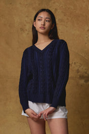 Standard Issue Universal Fit Cable Sweater in Oxford Navy Blue