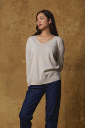 Standard Issue Merino V Neck Slouchy Sweater in Alabaster White
