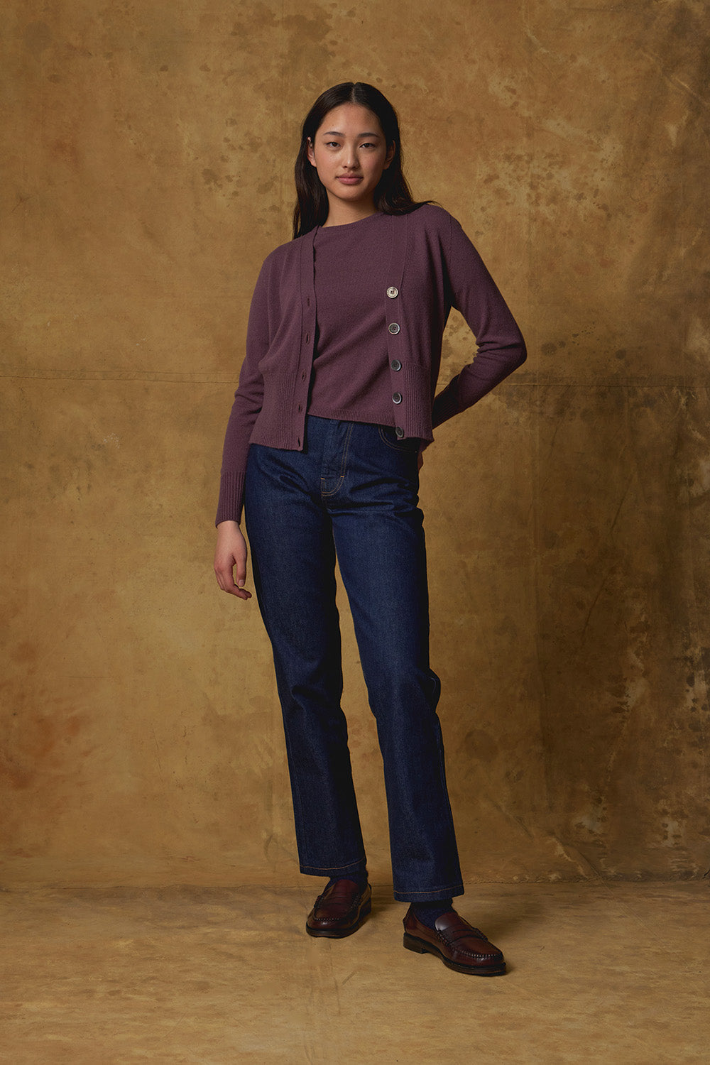 Standard Issue Cashmere V Cardigan in Orchid Purple