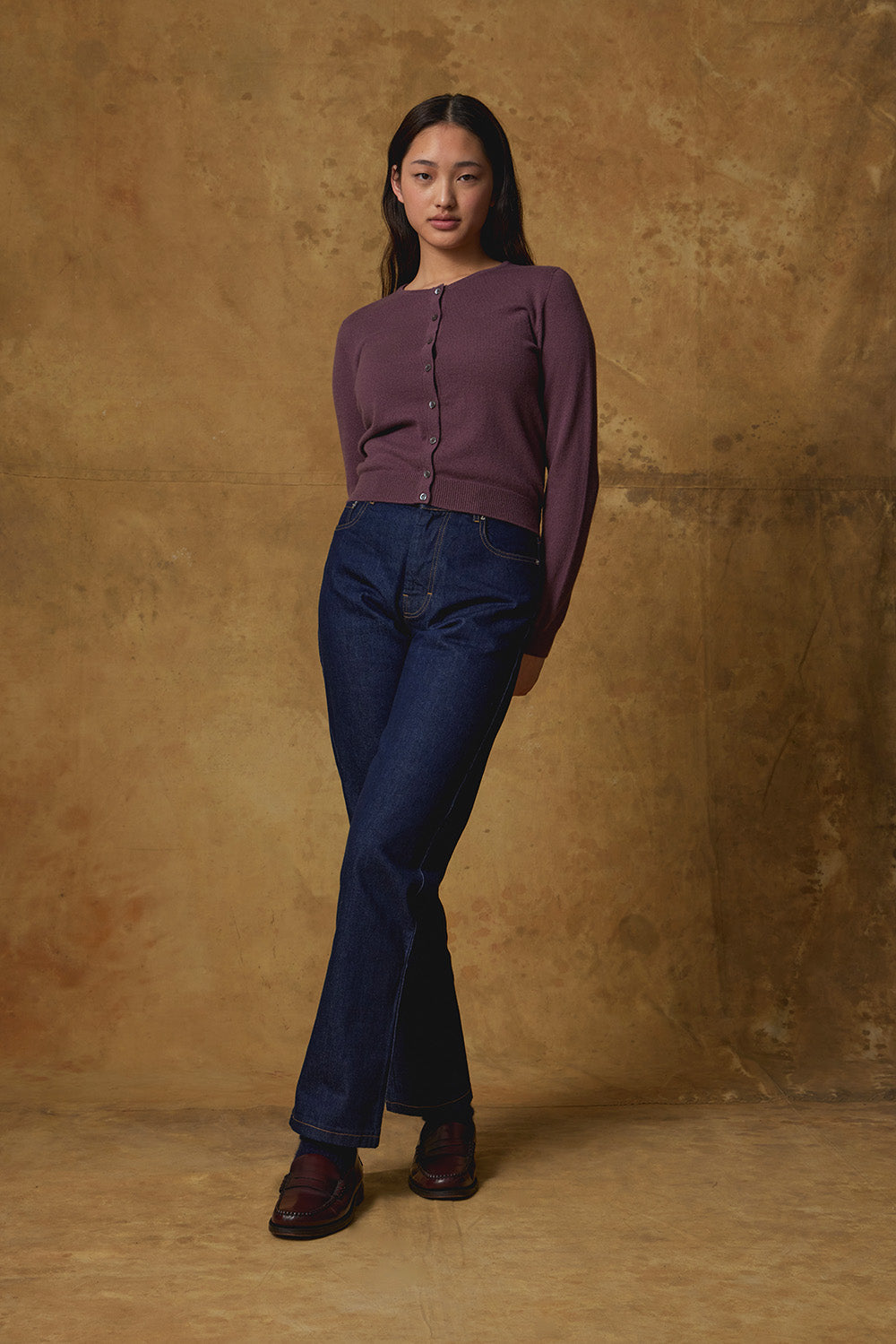 Standard Issue Cashmere Crop Cardigan in Orchid Purple