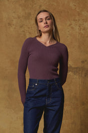 Standard Issue Cashmere Rib Sweater in Orchid Purple