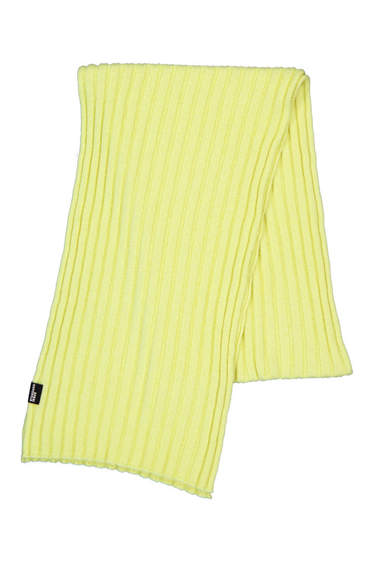 Yellow ribbed cashmere scarf on a white background