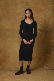 Standard Issue Ribbed Scoop Neck Dress in Black