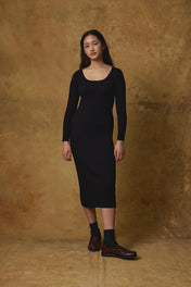Standard Issue Ribbed Scoop Neck Dress in Black