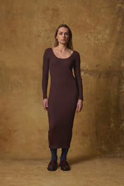 Standard Issue Ribbed Scoop Neck Dress in Grape Purple