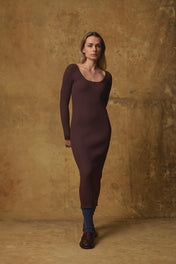 Standard Issue Ribbed Scoop Neck Dress in Grape Purple