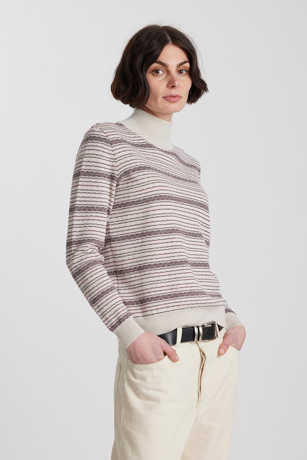 Merino Battenberg Mock Neck