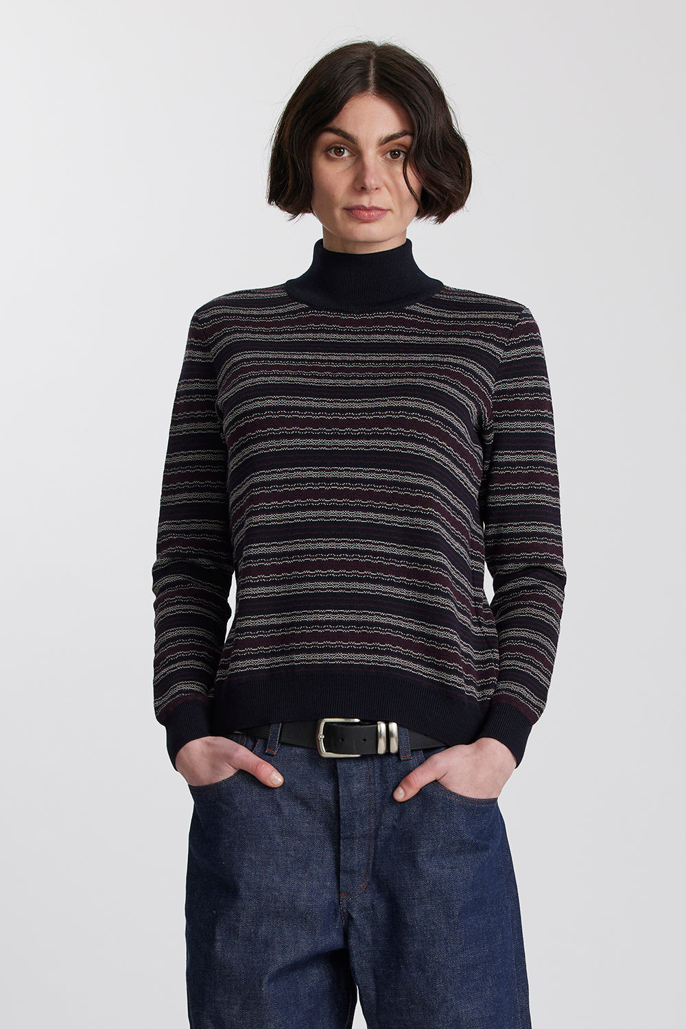 Merino Battenberg Mock Neck