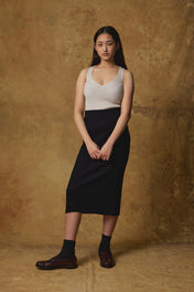 Standard Issue Merino Rib Midi Skirt in Black