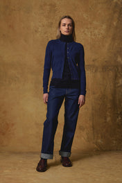 Standard Issue Bargello Textured Cardigan in Oxford Blue