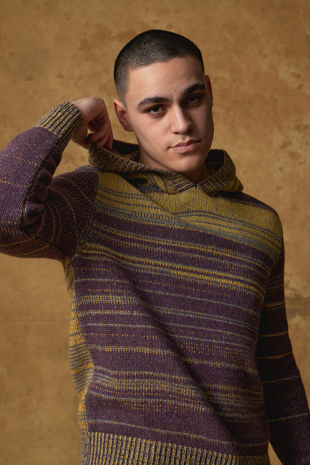 Standard Issue Alpaca Blend Hoodie in Floss (Mix of Blue, Yellow, Purple)