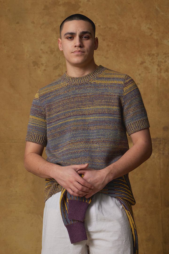 Standard Issue Alpaca Blend Unisex T-Shirt in Floss (Mix of Purple, Yellow and Blue)