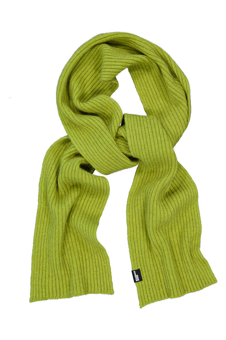 Green ribbed scarf on a white background