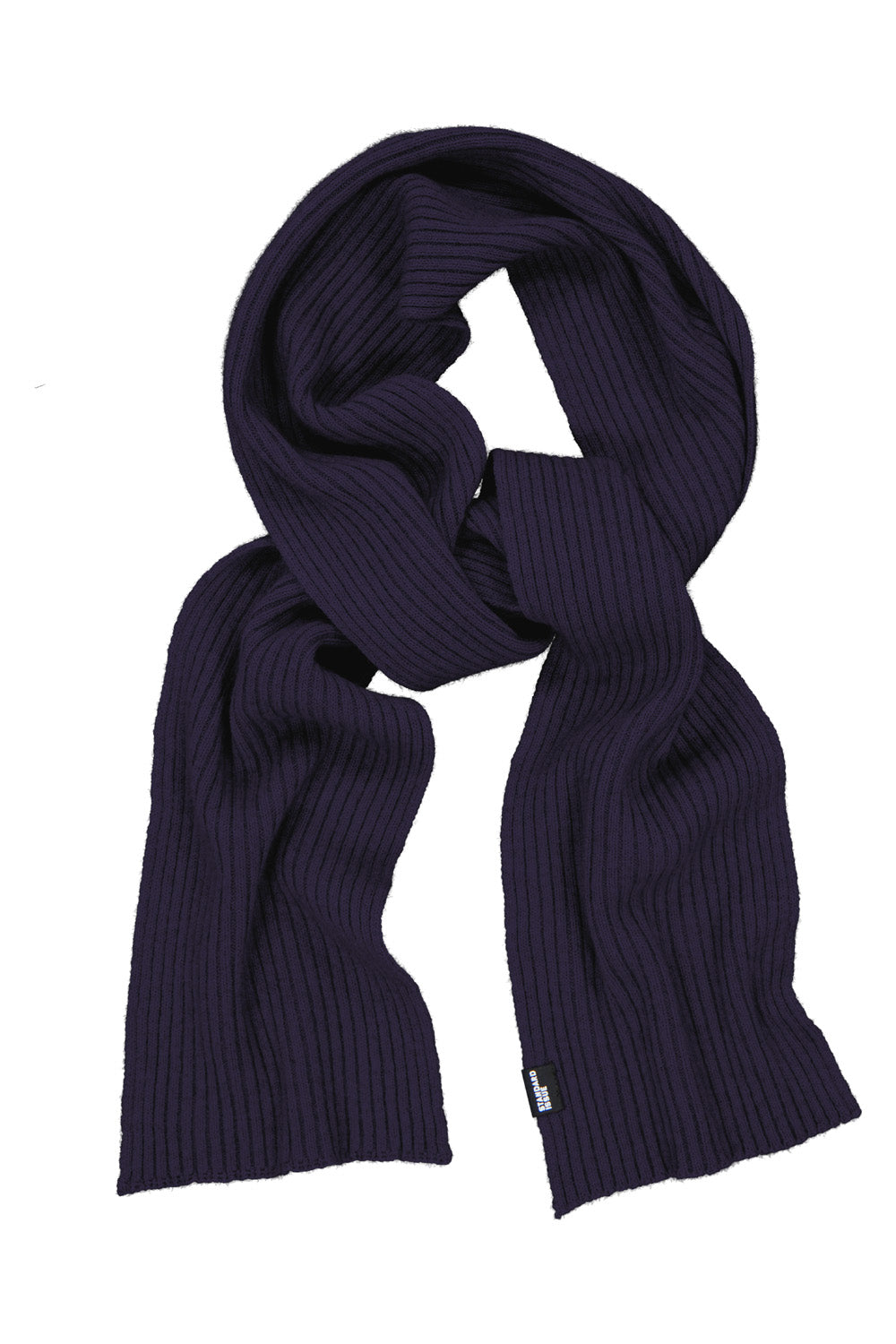 Navy blue ribbed scarf on a white background