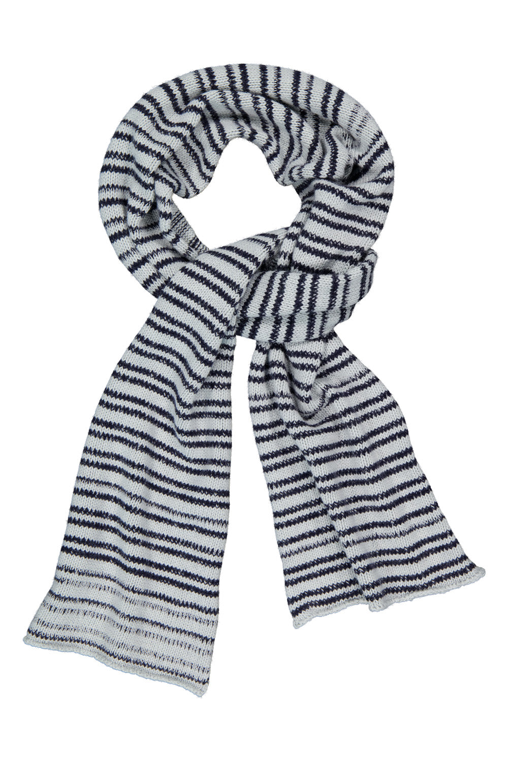 Striped light and dark blue scarf on a white background