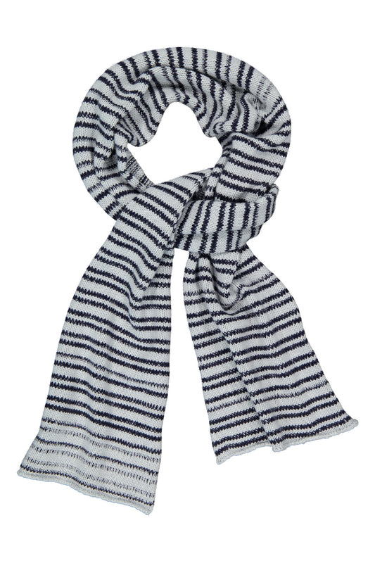 Striped light and dark blue scarf on a white background