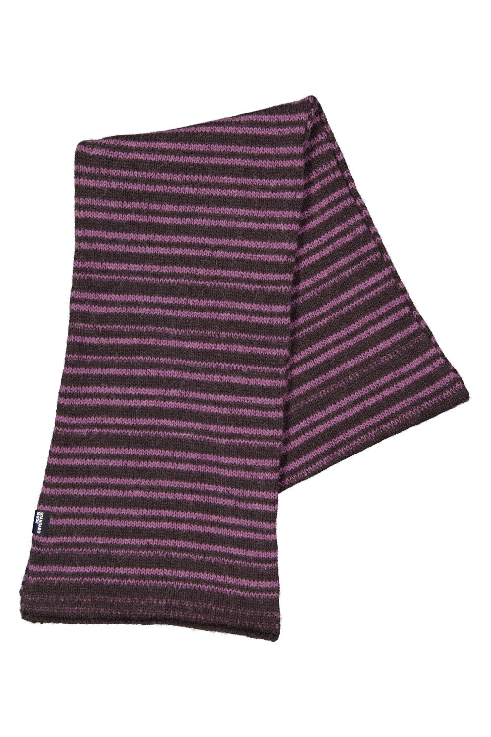 Striped scarf with light and dark purple pattern on a white background