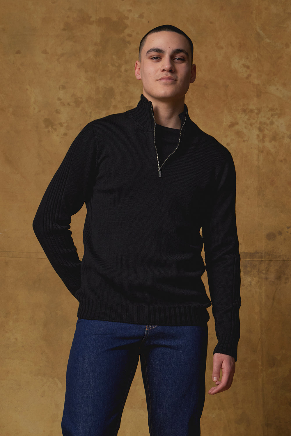 Standard Issue 1/4 Zip Collar Merino Jumper in Black