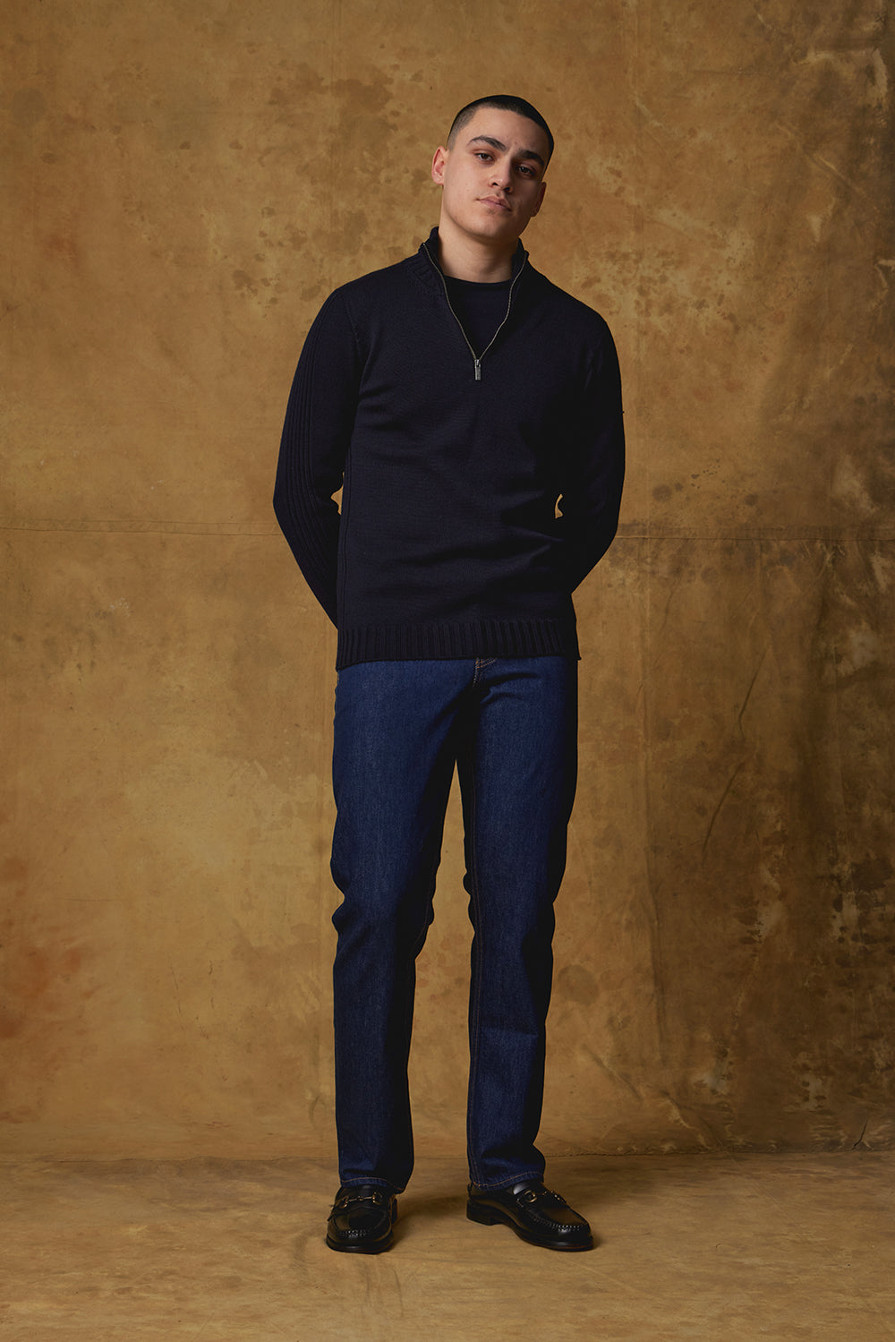 Standard Issue 1/4 Zip Collar Merino Jumper in Navy