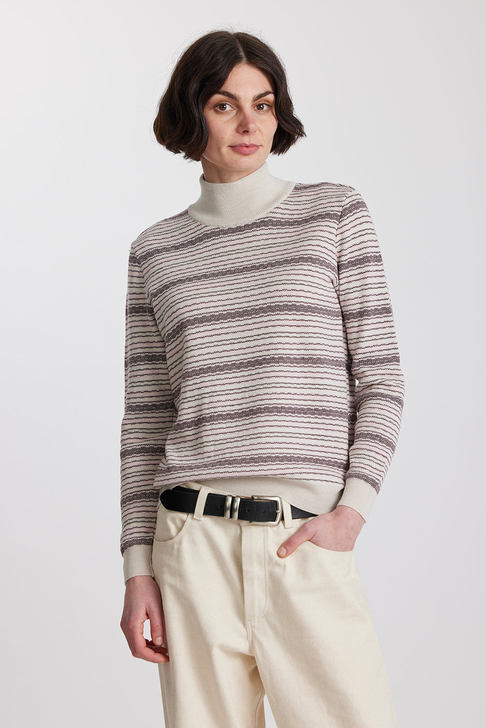 Merino Battenberg Mock Neck