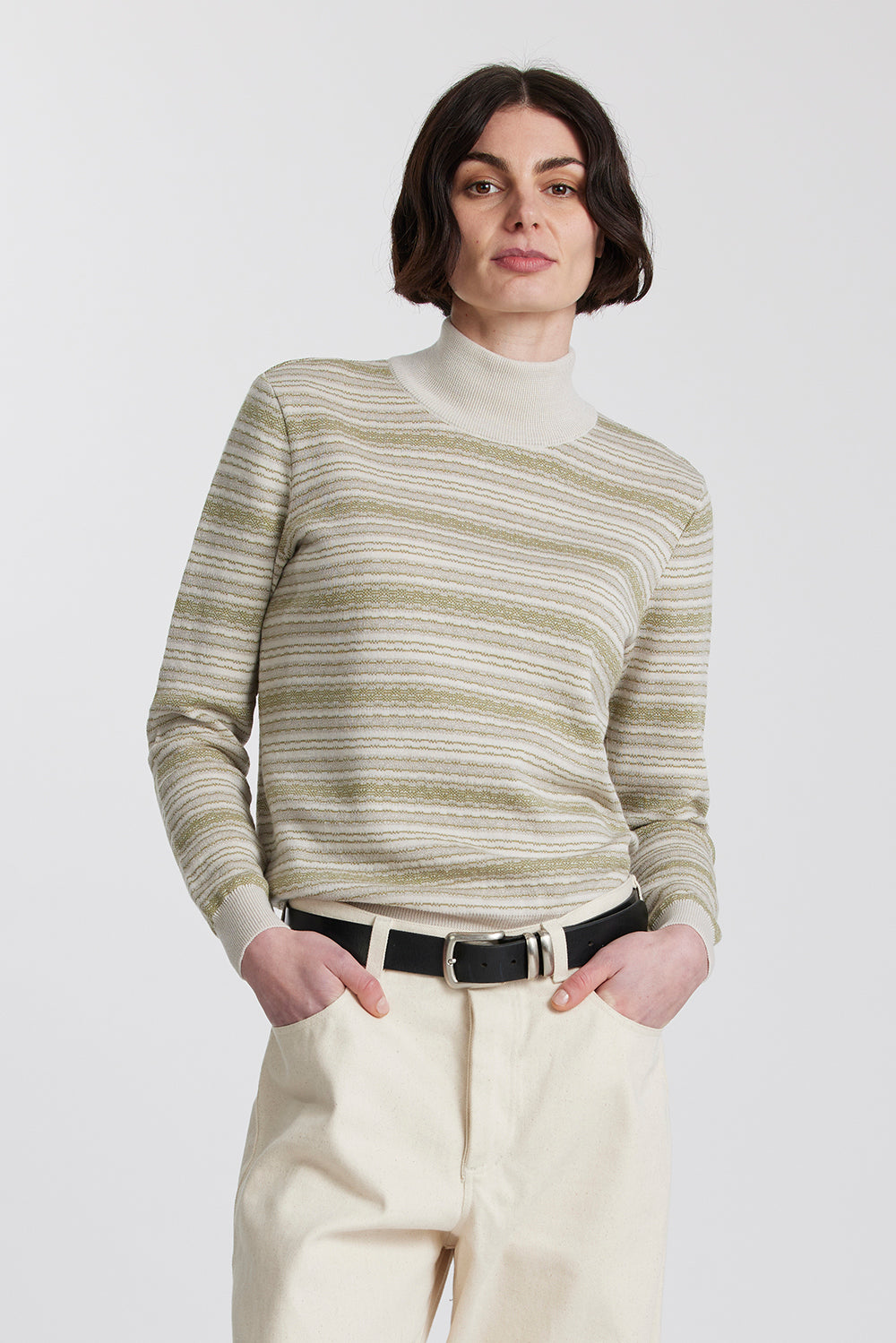 Merino Battenberg Mock Neck