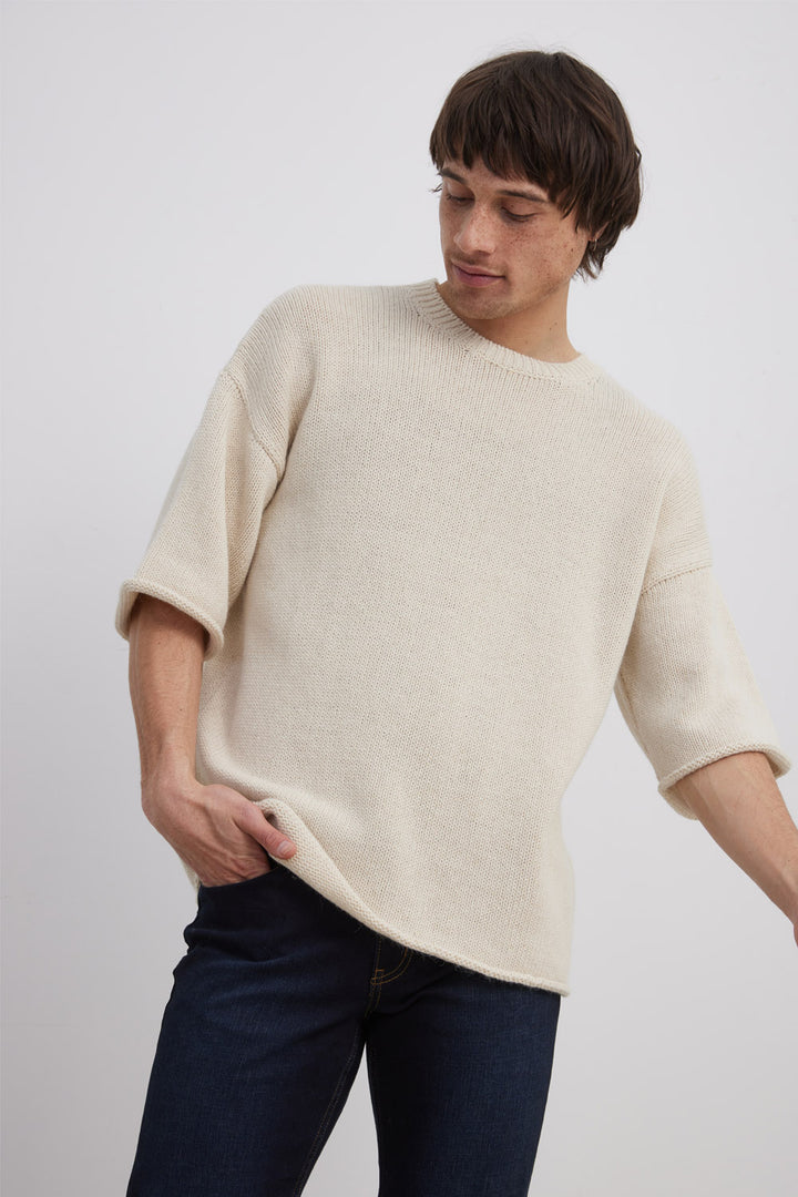 Alpaca, Merino and Cotton Blend yarn knitted tea in natural colour