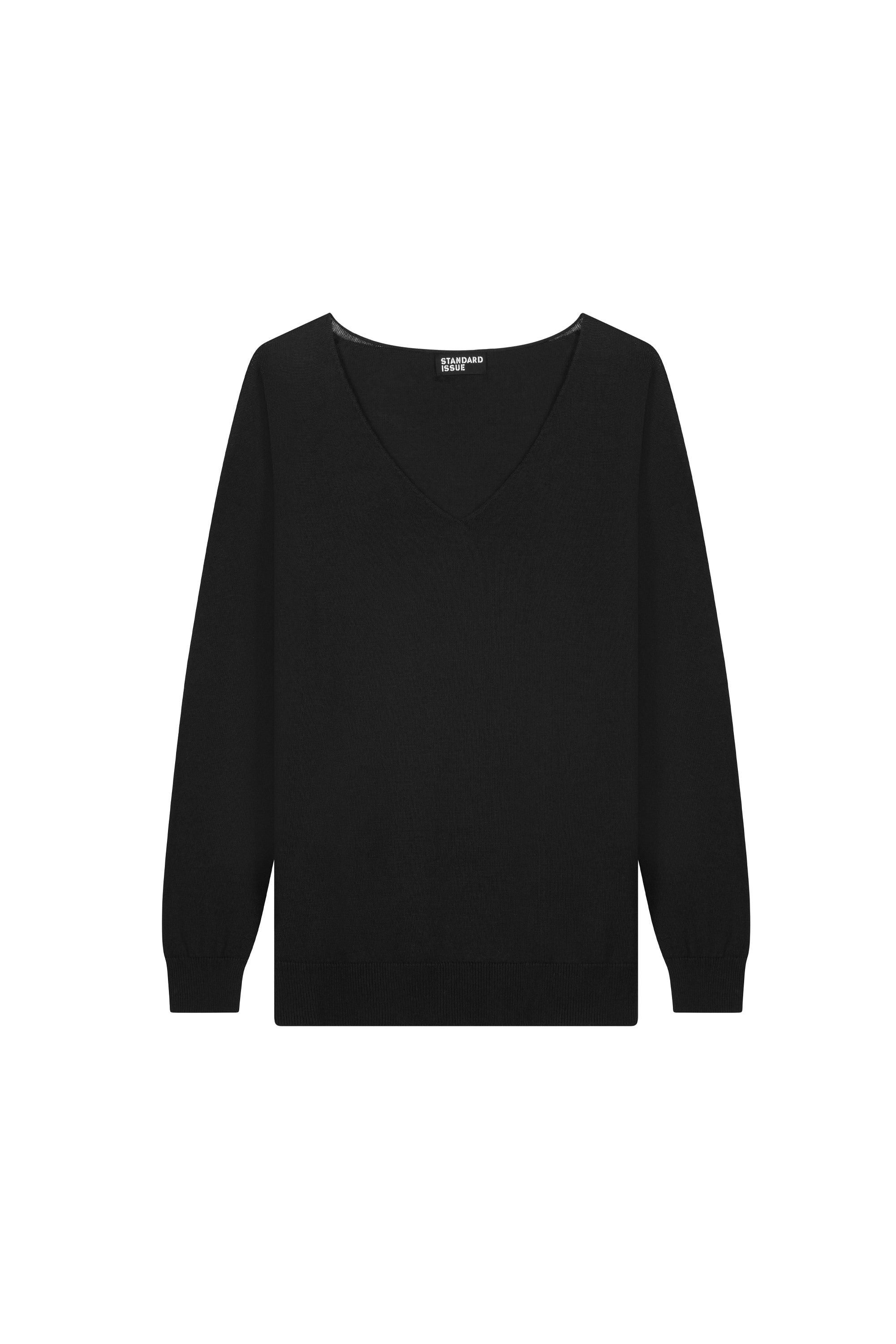 Standard Issue Merino V Neck Slouchy Sweater in Black